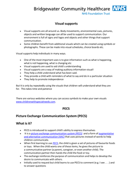 Visual Supports PECS Picture Exchange Communication System