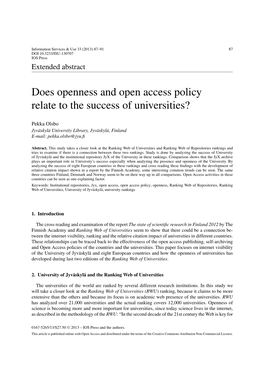 Does Openness and Open Access Policy Relate to the Success of Universities?