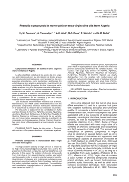 Phenolic Compounds in Mono-Cultivar Extra Virgin Olive Oils from Algeria