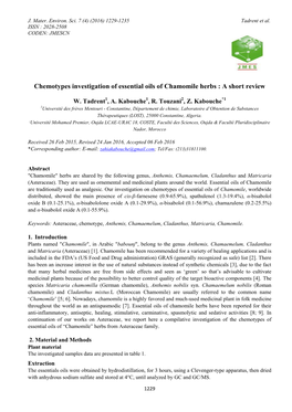 Chemotypes Investigation of Essential Oils of Chamomile Herbs : a Short Review