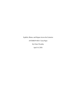 Syphilis, Blame, and Stigma Across the Centuries ANTHROP 4SO3