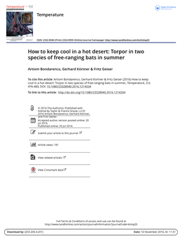 Torpor in Two Species of Free-Ranging Bats in Summer