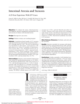 Intestinal Atresia and Stenosis a 25-Year Experience with 277 Cases