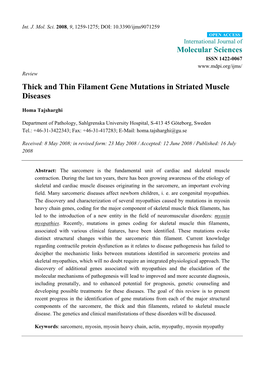 Thick and Thin Filament Gene Mutations in Striated Muscle Diseases