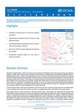 Iraq CRISIS Situation Report No. 48 (10 June – 16 June 2015)