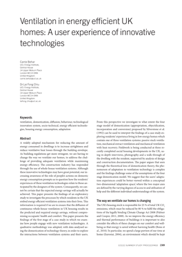 Ventilation in Energy Efficient UK Homes: a User Experience of Innovative Technologies