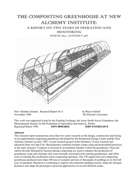 The Composting Greenhouse at New Alchemy Institute: a Report on Two Years of Operation and Monitoring March 1984 - January 1986