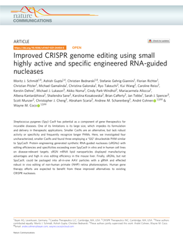 Improved CRISPR Genome Editing Using Small Highly Active and Speciﬁc Engineered RNA-Guided Nucleases