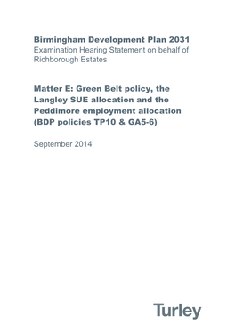 Birmingham Development Plan 2031 Examination Hearing Statement on Behalf of Richborough Estates