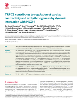 TRPC3 Contributes to Regulation of Cardiac Contractility and Arrhythmogenesis by Dynamic Interaction with NCX1