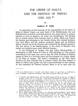 The ORDER of Malta and the DEFENCE of TRIPOLI 1530 -1551 •