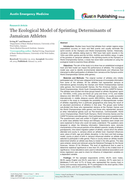 The Ecological Model of Sprinting Determinants of Jamaican Athletes