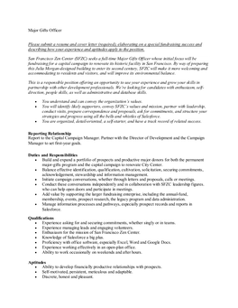 Major Gifts Officer Please Submit a Resume and Cover Letter (Required), Elaborating on a Special Fundraising Success and Describ