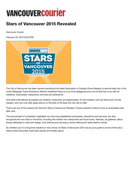 Stars of Vancouver 2015 Revealed