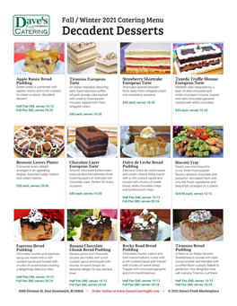 Decadent Desserts Menu from Dave's Catering RI