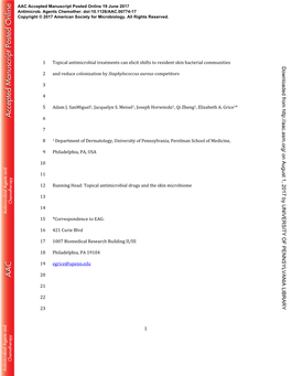 Topical Antimicrobial Treatments Can Elicit Shifts to Resident Skin Bacterial Communities Downloaded From