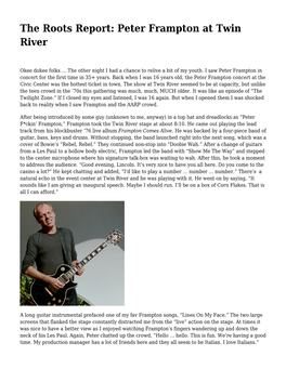 The Roots Report: Peter Frampton at Twin River