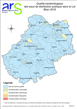 Qualité Bactériologique Des Eaux De Distribution Publique Dans Le Lot Bilan 2018