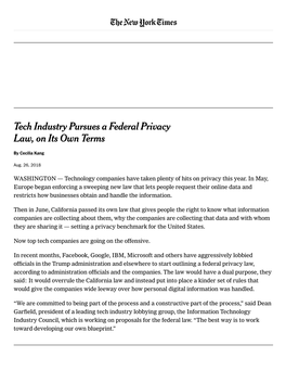 Tech Industry Pursues a Federal Privacy Law, on Its Own Terms