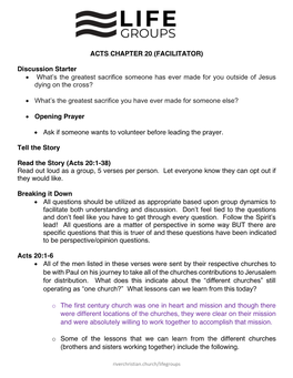 Acts 20:1-38) Read out Loud As a Group, 5 Verses Per Person