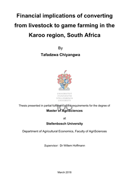 Financial Implications of Converting from Livestock to Game Farming in the Karoo Region, South Africa