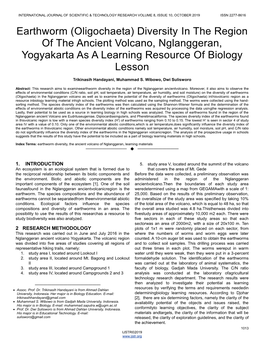 Earthworm (Oligochaeta) Diversity in the Region of the Ancient Volcano, Nglanggeran, Yogyakarta As a Learning Resource of Biology Lesson