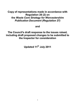 On the Waste Core Strategy for Worcestershire Publication Document (Regulation 27)