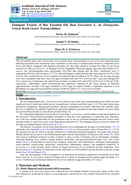 Academic Journal of Life Sciences Fumigant Toxicity of Rue Essential