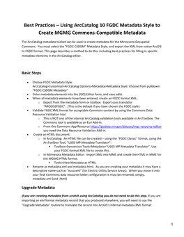 Best Practices – Using Arccatalog 10 FGDC Metadata Style to Create MGMG Commons-Compatible Metadata