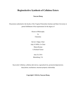 Regioselective Synthesis of Cellulose Esters