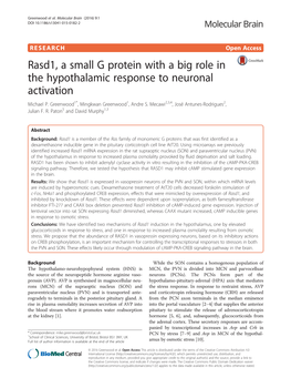 Rasd1, a Small G Protein with a Big Role in the Hypothalamic Response to Neuronal Activation Michael P