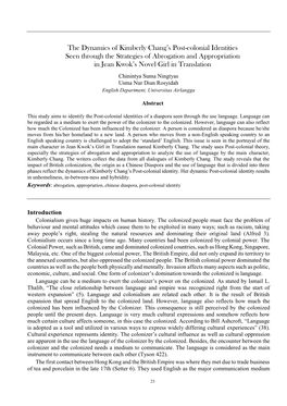 The Dynamics of Kimberly Chang's Post-Colonial Identities Seen Through the Strategies of Abrogation and Appropriation In