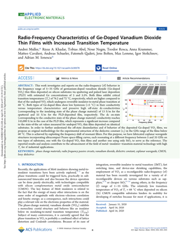 Radio-Frequency Characteristics of Ge-Doped Vanadium Dioxide Thin Films with Increased Transition Temperature Andrei Muller,* Riyaz A