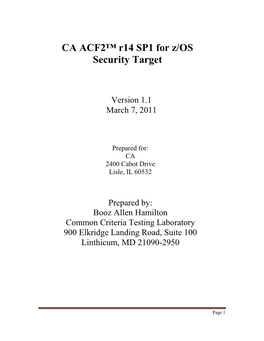 CA ACF2™ R14 SP1 for Z/OS Security Target