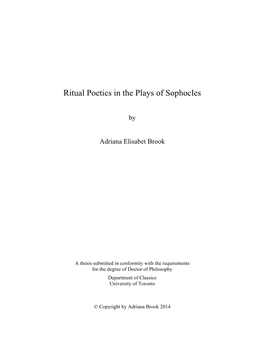 Ritual Poetics in the Plays of Sophocles