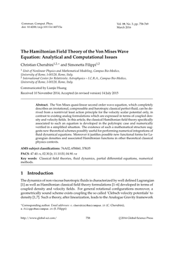 The Hamiltonian Field Theory of the Von Mises Wave Equation: Analytical and Computational Issues