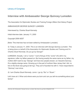 Interview with Ambassador George Quincey Lumsden