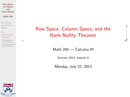 Row Space, Column Space, and the Rank-Nullity Theorem