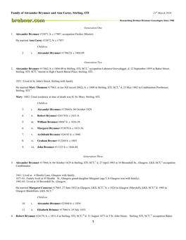 Family of Alexander Brymner and Ann Carny, Stirling, STI 21St March 2016