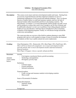 Syllabus: Development Economics (MA) Julia Schwenkenberg