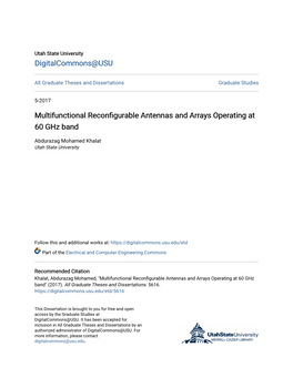 Multifunctional Reconfigurable Antennas and Arrays Operating at 60 Ghz Band