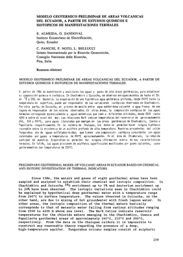 Modelo Geotérmico Preliminar De Áreas Volcánicas Del Ecuador, a Partir De Estudios Químicos E Isotópicos De Manifestaciones