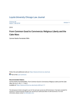 From Common Good to Convivencia: Religious Liberty and the Cake Wars