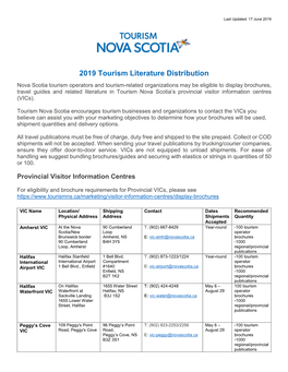 2019 Tourism Literature Distribution