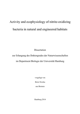 Activity and Ecophysiology of Nitrite-Oxidizing Bacteria in Natural
