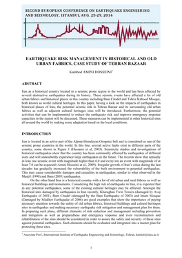 Earthquake Risk Management in Historical and Old Urban Fabrics, Case Study of Tehran Bazaar