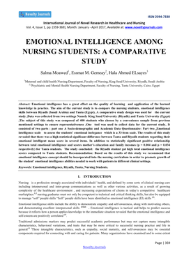 Emotional Intelligence Among Nursing Students: a Comparative Study