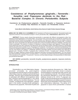 Coexistence of Porphyromonas Gingivalis , Tannerella Forsythia And