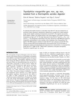 Tepidiphilus Margaritifer Gen. Nov., Sp. Nov., Isolated from a Thermophilic Aerobic Digester