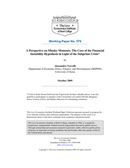 Working Paper No. 579 a Perspective on Minsky Moments: the Core Of